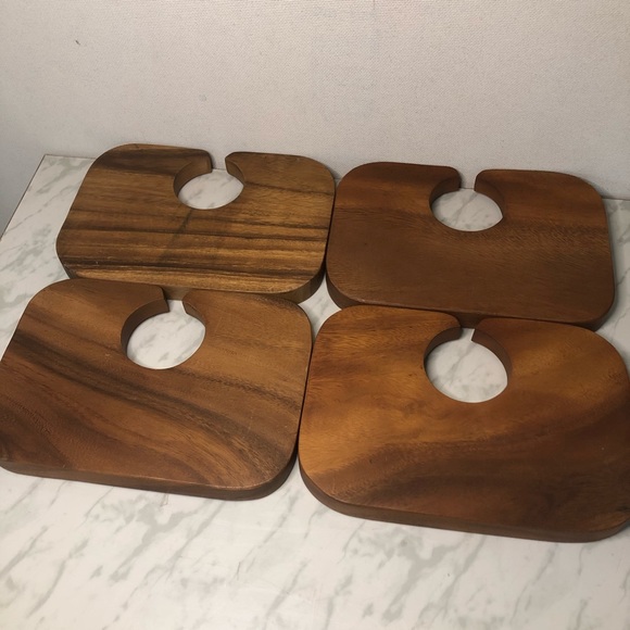 Set of 4 Teak Wood WINE & DINE PLATTERS TRAY - Picture 5 of 9